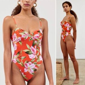 NWT Mara Hoffman Desiree Underwire One Piece Swimsuit Red Lily Floral XS